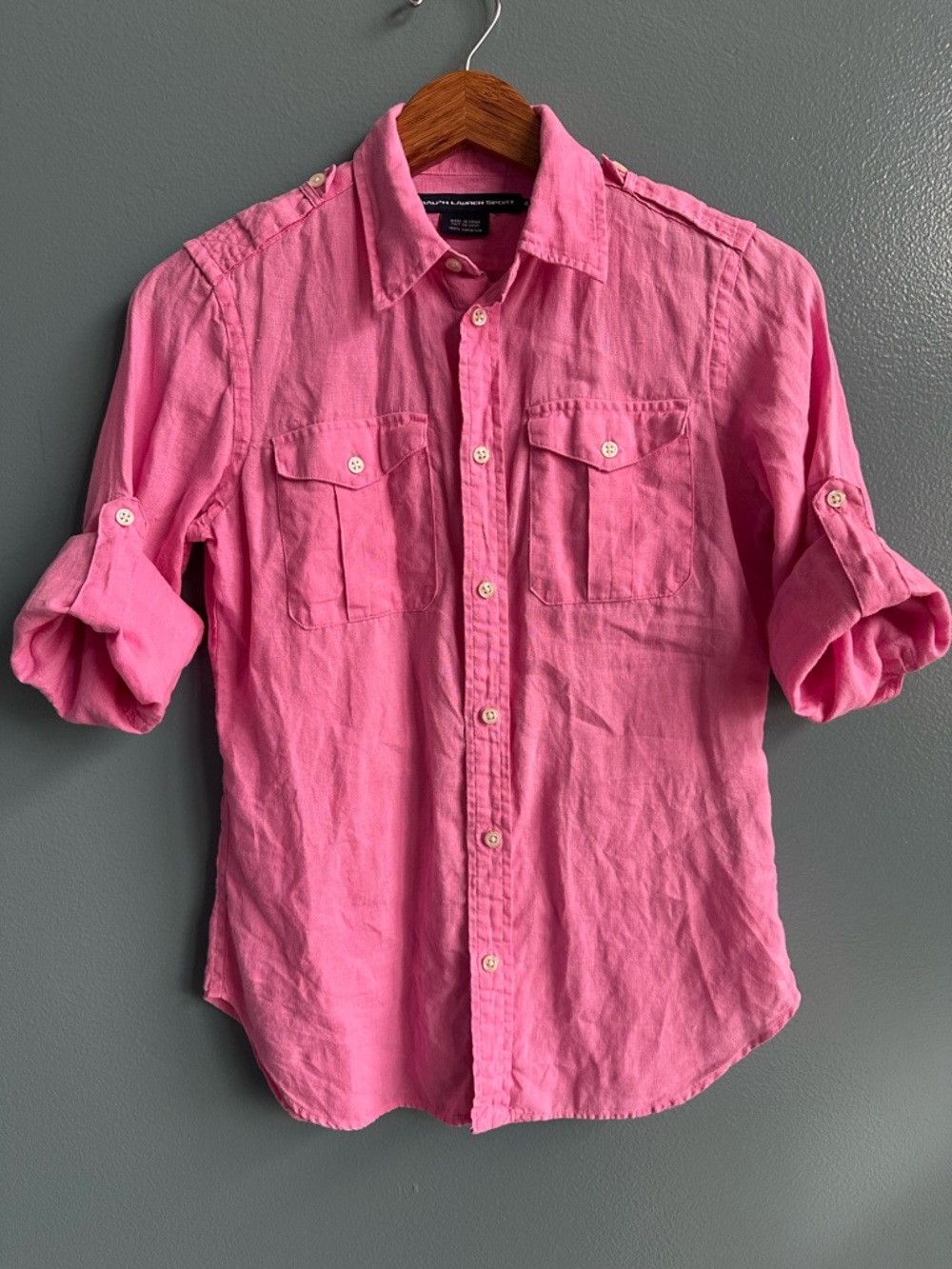 Ralph Lauren Sport Reworked Pink Linen Shirt | Patriotic American Flag | Size 4 - Picture 4 of 11